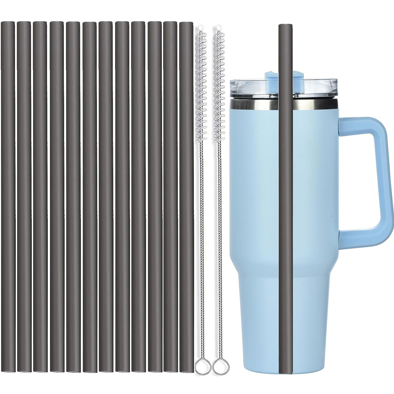12Pcs Color Replacement Straws for Stanley 30/40 oz Tumbler , 12 in Long Reusable Plastic Straws for Stanley Cup, Plus 2 Brush: MULTI
