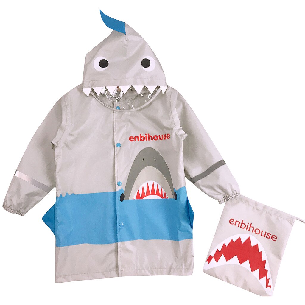 Kids Boy Girl Raincoat Rain Jacket Shark Lightweight Rainwear Rain Slicker: Gray / 4T