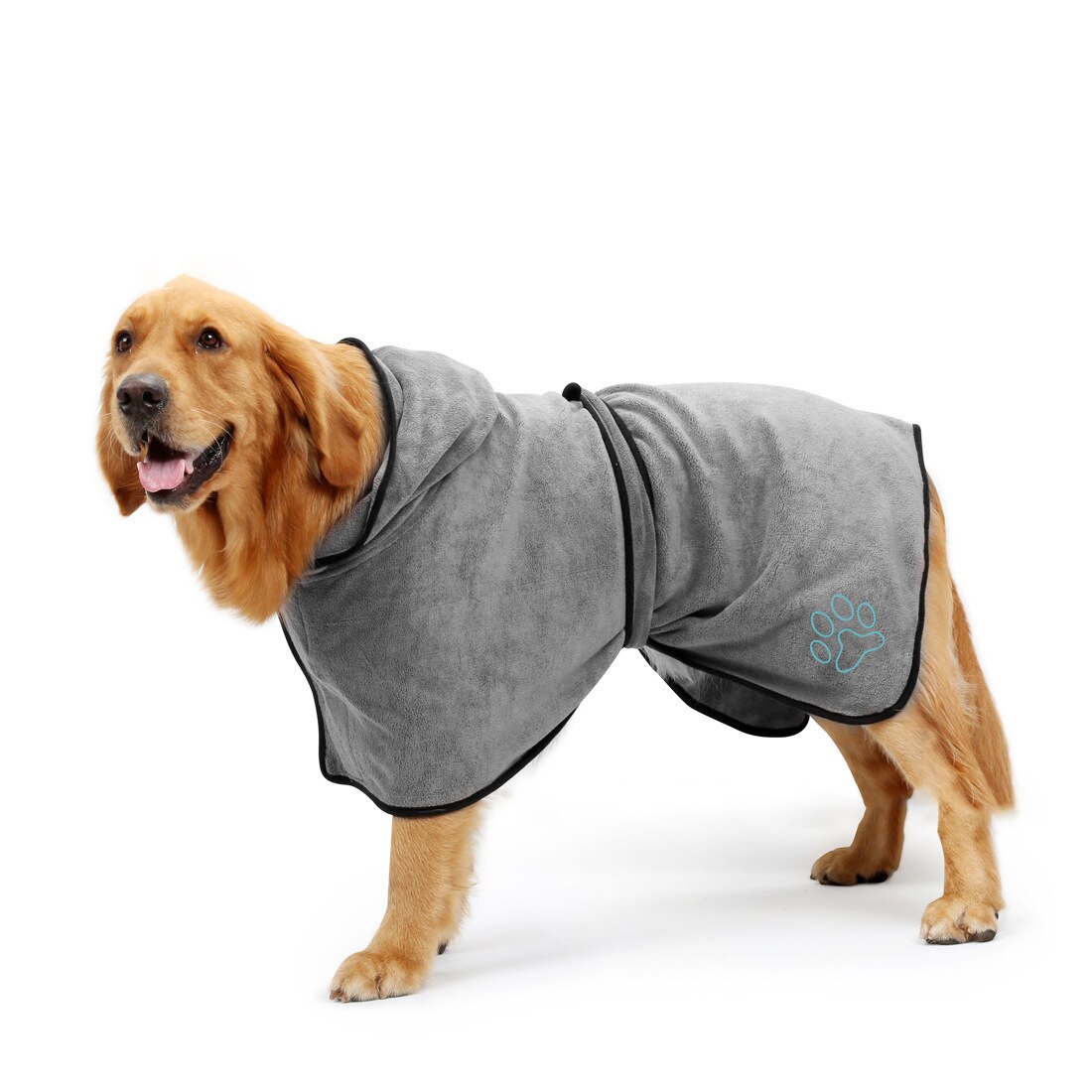 Pet Bathrobe Dog Towel - 100% Cotton - Absorbent Cat Drying Coat - XS-XL: Gray / Back length 40cm