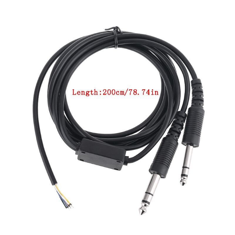 200cm DIY Aviation Headset Dual-plug Aircraft Headphones Replacement Cable Line