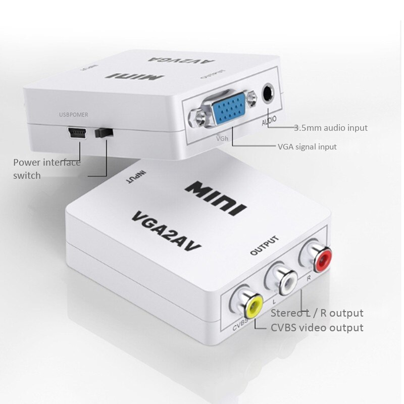 Mini VGA to AV Video Converter VGA to RCA PC to TV Vga to Av for AV Interface TV, Display and Other AV Interface Equipment