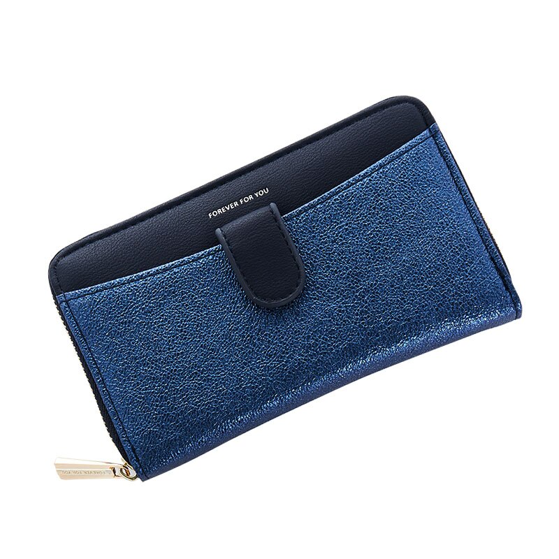 Brand Patchwork Women Short Clutch Wallet Large Capacity Wristband Wallets Female Purse Lady Purses Zipper Card Holder Carteras: Dk Blue