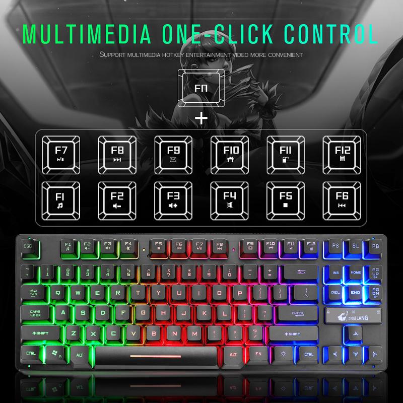 87keys Gaming Mechanical Wired Keyboard RGB Seven-Color Backlit Ergonomic Gamer Keyboard For PC Laptop Computer