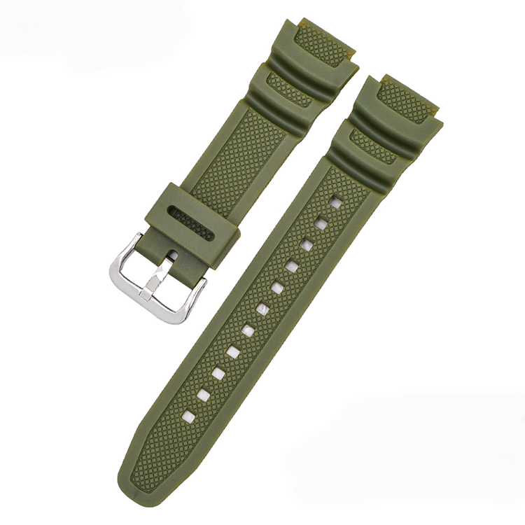 Replace applicable Casio Watch Strap ae-1000w / aq-s810w watch strap with 18mm convex rubber strap: Green-silver