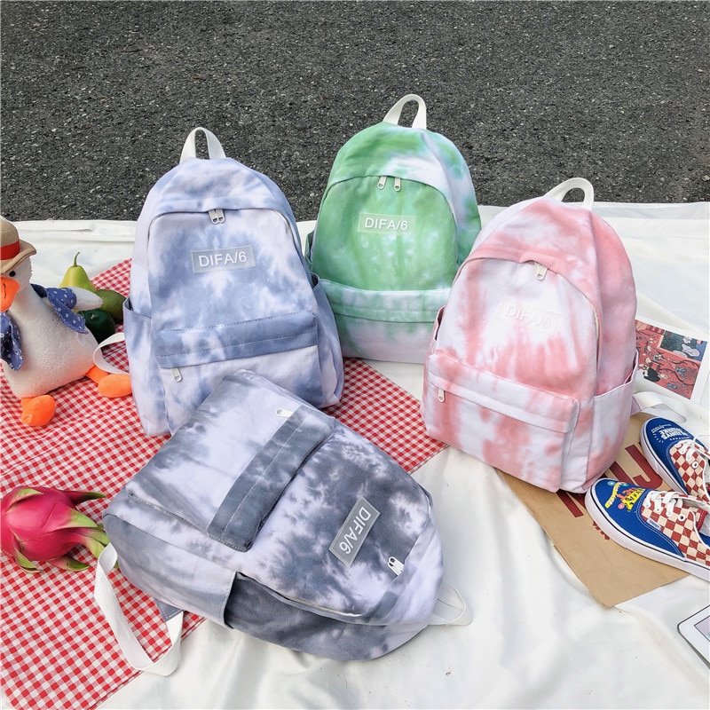 DCIMOR Tie-dyed canvas Women Backpack Schoolbags for Teenage girls Travel Backpack College student Book bag Mochila