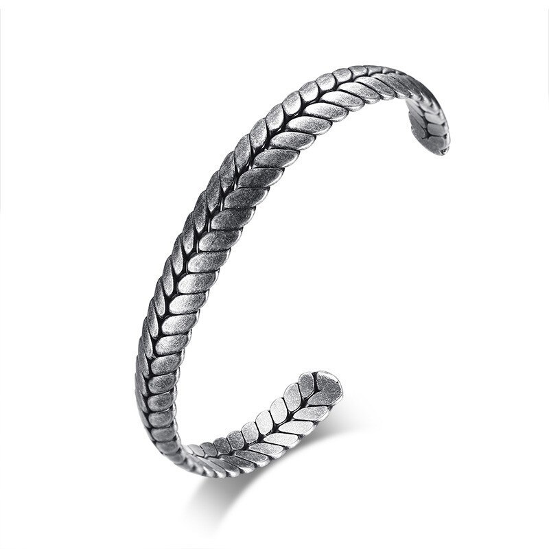 Mannen Manchet Bangle Gevlochten Rvs Open Armband Mannen Sieraden Brazalets: Antique Silver