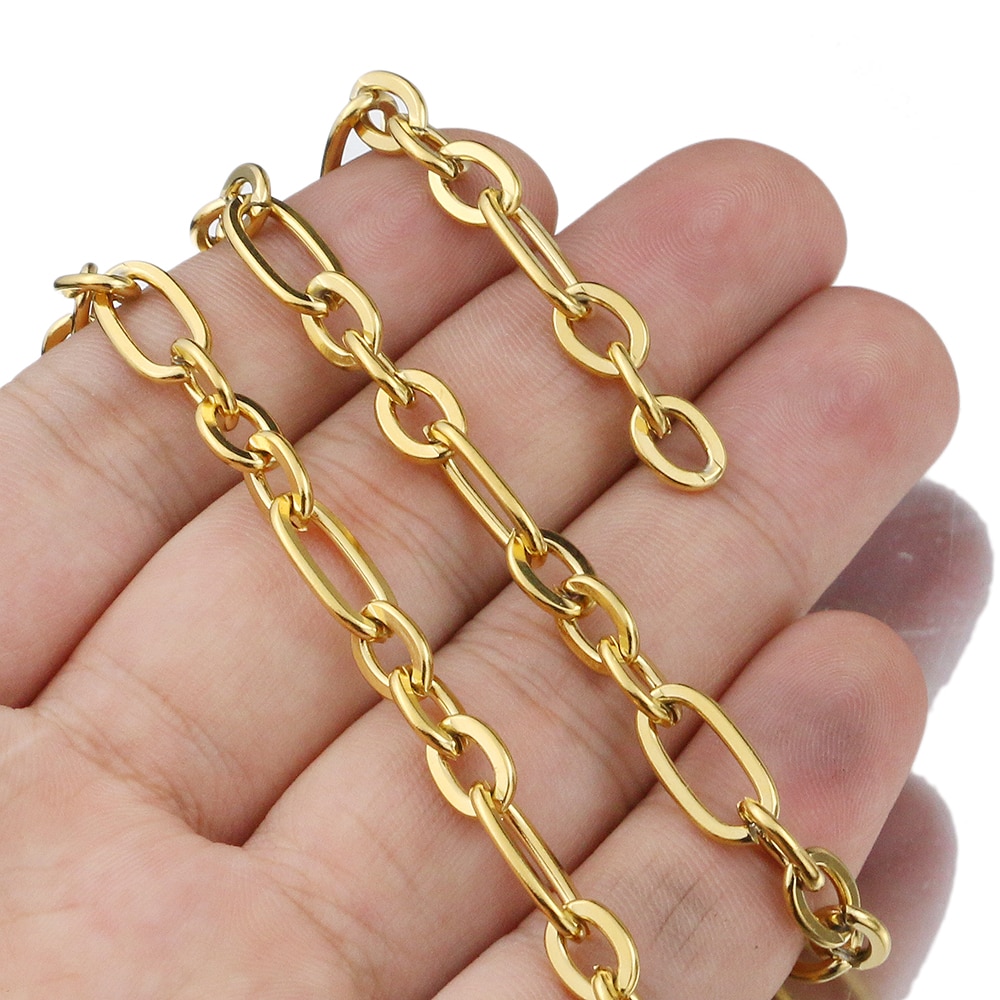 1 Meter Stainless Steel Gold Rolo Cable Chains Flat Wire Chic 3:1 Chain Fit for DIY Jewelry Making Supplies Lots Bulk