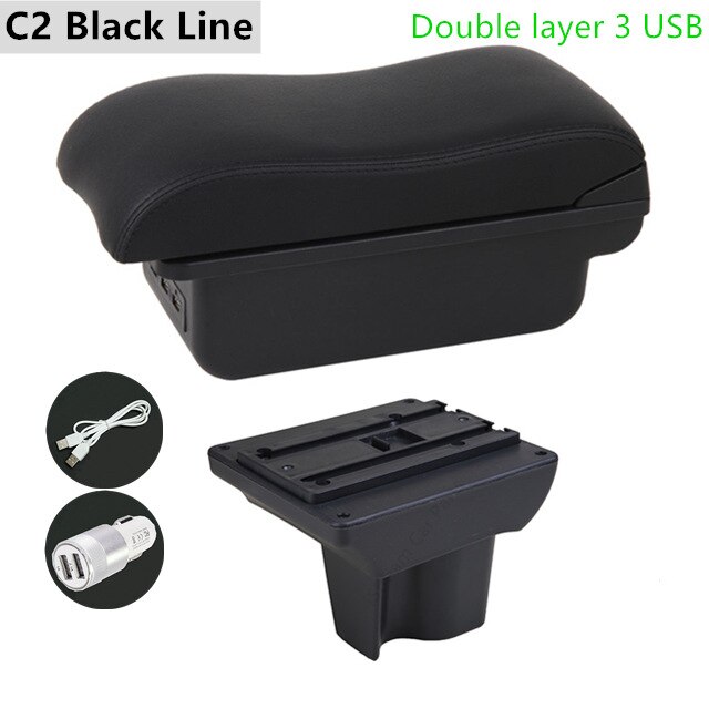 Auto Armleuning Box voor Toyota Rush - ABS Leer Opbergunit met USB & LED - Interieur Accessoire: C2 Zwarte Lijn