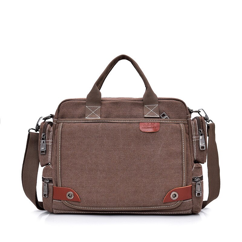 Lederen Aktetassen Mannen Laptop Aktetas mannen Canvas Messenger Schoudertas Mens Crossbody Sling Aktetas Tassen Satchel: Coffee