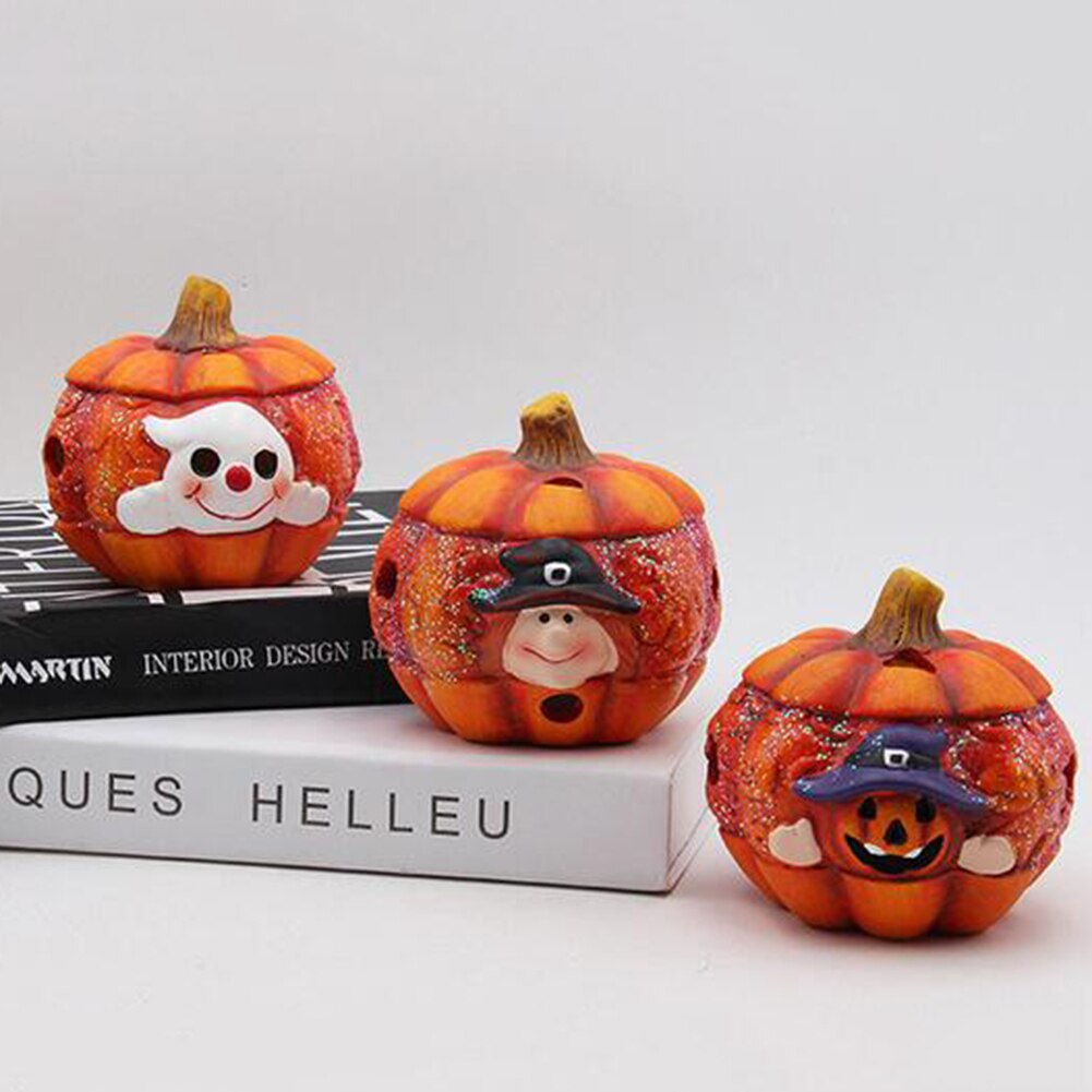 Halloween Witch Pumpkin LED Night Light Decoration Artificial Ceramic Desk Model KTV Home Party Halloween Decor