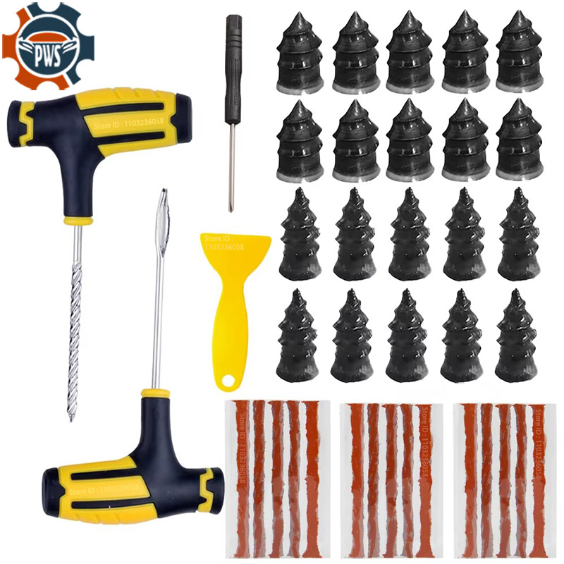 PWS-Kit de herramientas de reparación de neumáticos de coche, Kit de reparación de pinchazos de neumáticos sin cámara de goma, herramienta de tachuelas para bicicleta, juego de reparación de neumáticos de motocicleta