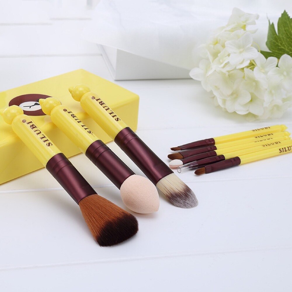 Schattige make-up kwastenset  of 8 nylon haar foundation kwast blush kwast poeder puff kwast lippen kwast een complete set make-up zelfs: Geel