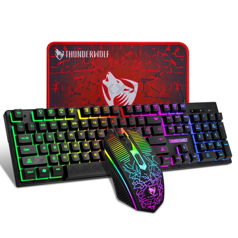 Usb gaming pc keyboard, keyboard mouse, mouse pad, three-piece illuminated gaming wired set, 104 keys, gaming keyboard, wired mouse