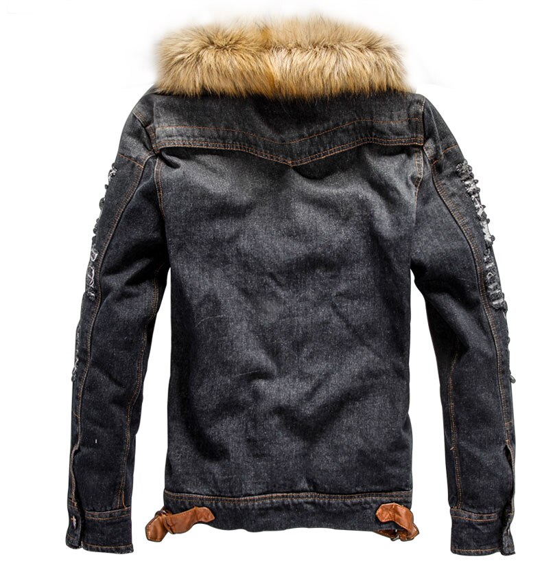 Heren Jas Met Denim Jas Bontkraag Retro Jeans Jas En Jas Voor Herfst Winter