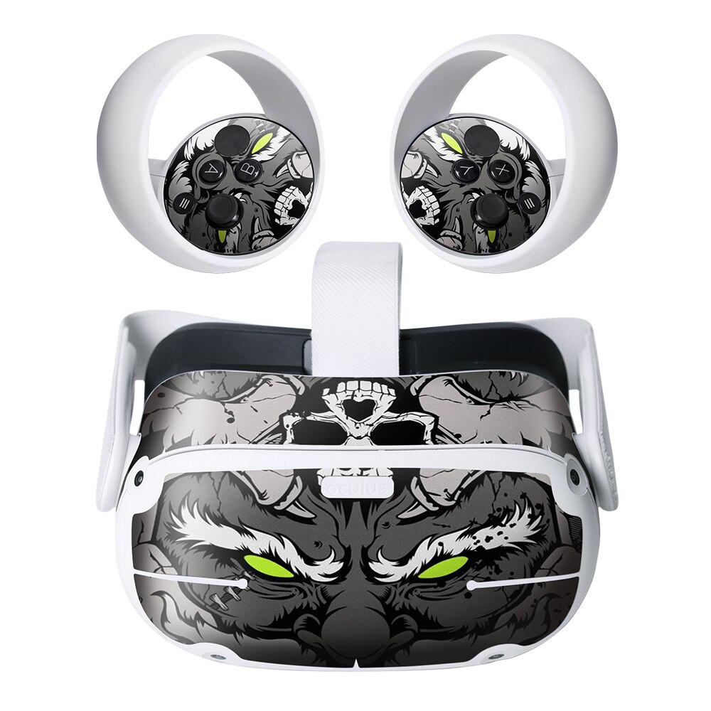 Pegatina de piel para auriculares Oculus Quest 2 VR, calcomanías de PVC protectoras de dibujos animados de realidad Virtual para Quest 2, accesorios de controlador: Black Skull