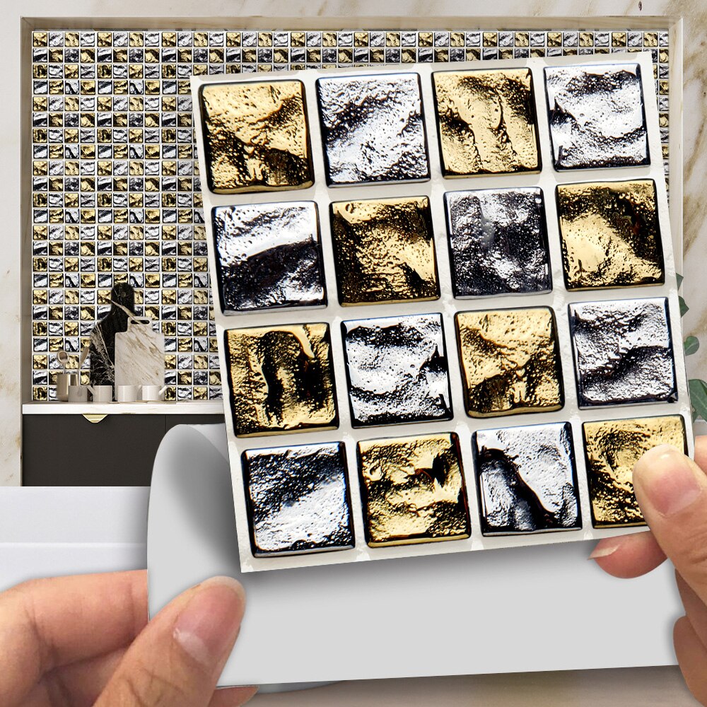 Pegatinas de pared de azulejos de mosaico de mármol, cubiertas planas impresas en 2D para cocina, baño, pelar y pegar, Mural de arte impermeable, 10 piezas