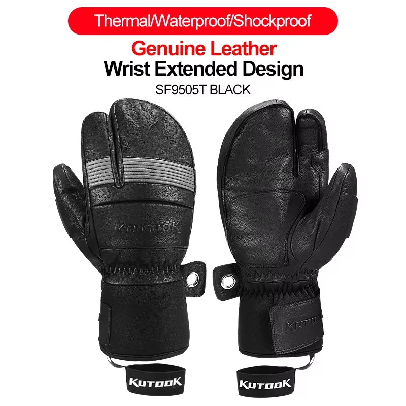 KUTOOK guantes de esquí de invierno de piel de cabra mitones guantes térmicos de esquí Snowboard para hombres accesorios de protección de montañismo de cuero: Rosa / S