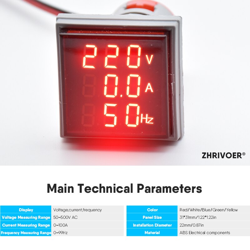 Voltmetro Digitale AC 20-500V Con Spia LED: Mini Indicatore Di Tensione Quadrato Per Macchinari (bianco)
