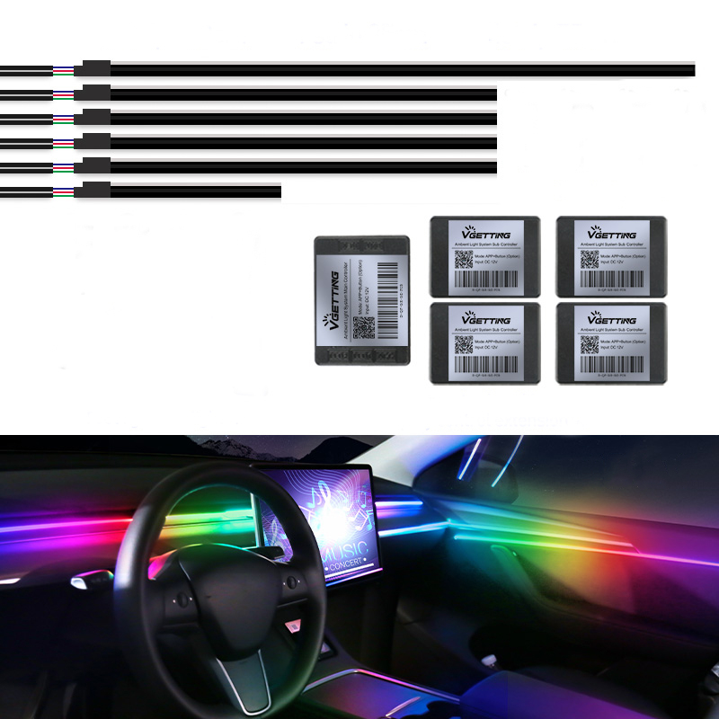 18 in 1 auto omgevingslicht 64 kleuren acrylstrips 110 cm 90 cm 75 cm 35 cm 20 cm volledige kleuren RGB auto-interieur Bluetooth app-bediening