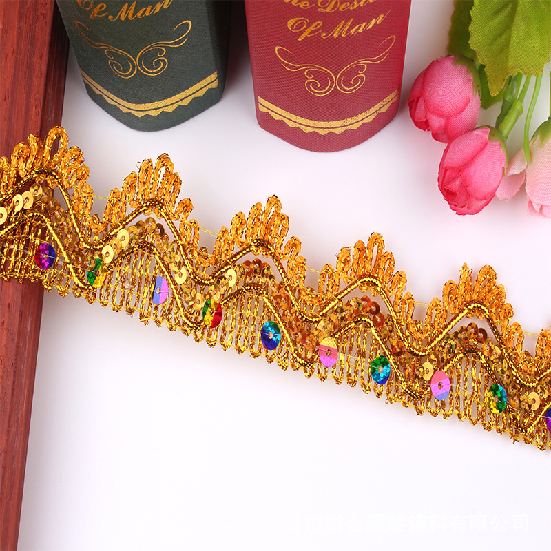 4m/13.12ft each bag golden silver lace trims big wide satin ribbons clothing curtain accessory handmade DIY sewing flower trim