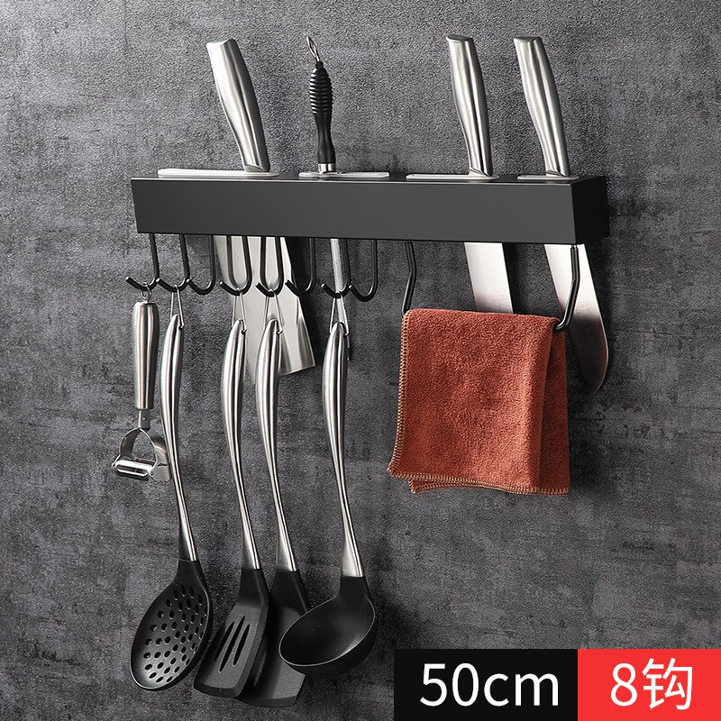 Stainless Steel Rack Punch-free Multifunctional Knife Holder Simple Kitchen Black Knife Holder Wall Hanging Kitchen Rack: 50cm black
