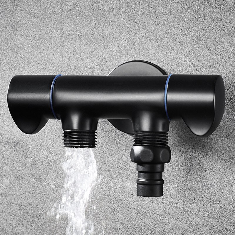 1pc Black Brass Wall Mounted Washing Machine Faucet One into two out Bibcock Double handle double head taps