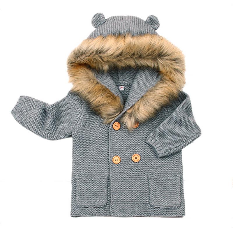 Winter Sweater Cartoon For Baby Girls Cardigan With Ears Newborn Boys Knitted Jackets With Hood Autumn Children Long Sleeve Coat