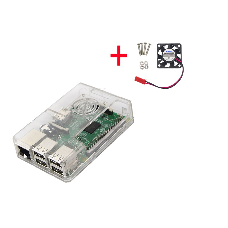 Carcasa Raspberry Pi 3 ABS transparente/rojo/azul, carcasa + CPU, ventilador de refrigeración, compatible con Raspberry Pi 3, modelo B +: transparent case