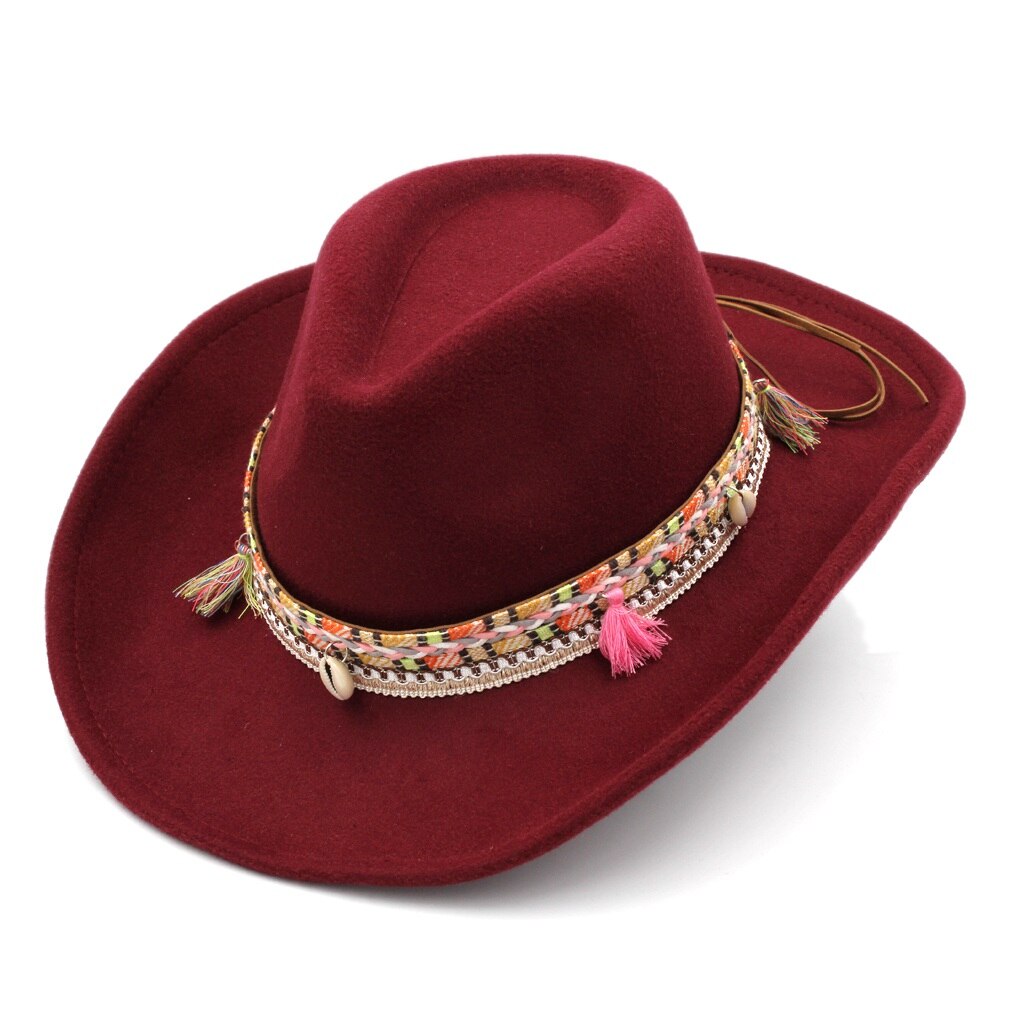 Mistdawn Unisex Wol Blend Western Cowboy Fedora Hoed Brede Rand Sombrero Godfather Cap Kerk Caps Cowgirl Jazz Hoed: wine red