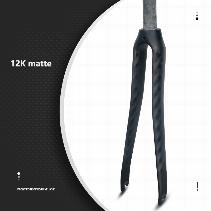 TOSEEK-horquilla de bicicleta de carretera de fibra de carbono 700C, horquilla rígida de freno en V, 3k/UD/12K, horquilla delantera de carbono mate/brillante, peso 365 +/-30g: black 12K matte
