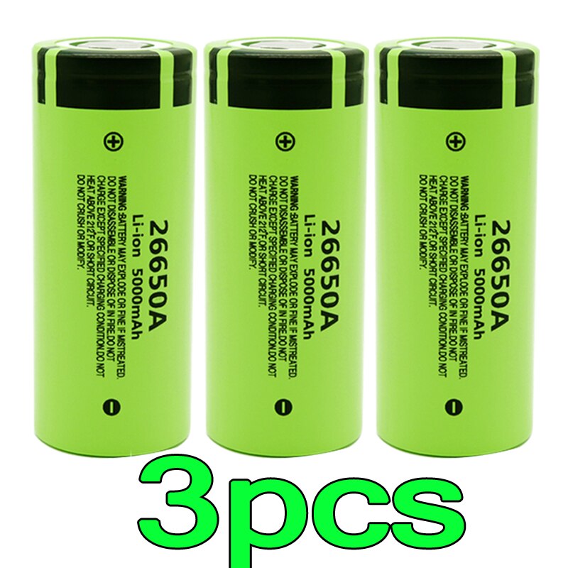 100% Original Battery For 26650A 3.7V 5000mAh High Capacity 26650 Li-ion Rechargeable Battery: WHITE