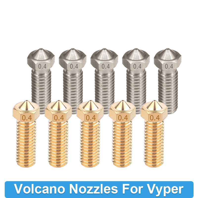 5PCS 3D Printer Volcano Nozzle Brass Nozzles For Anycubic Vyper For E3D Volcano Hotend M6 Extruder Nozzle: 5 Steel 5 Brass