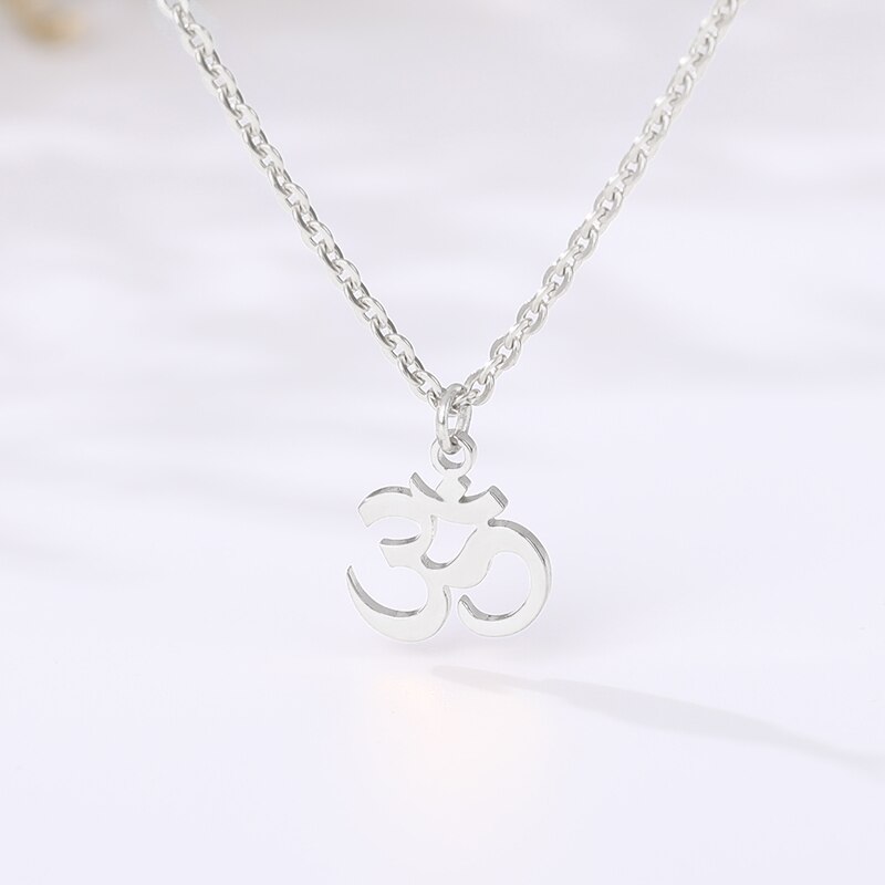 unisex Indische Sanskrit OM Symbol Halskette Für Frau Männer Gold Kette empfindlich OM Halsketten Anhänger Schmuck Zubehör: Silber- Farbe