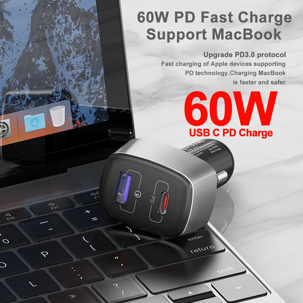 WOTOBE – chargeur de voiture super rapide à 2 ports 83W, adaptateur secteur USB C PD 60W 20V, 1 5A QC3.0/AFC/SCP 22.5W pour téléphones et ordinateurs portables