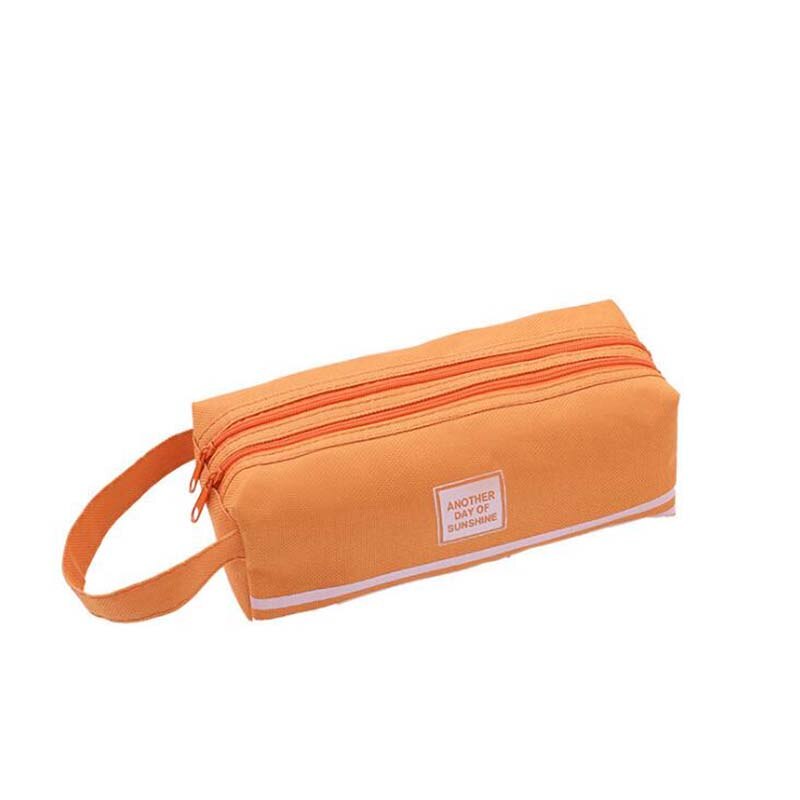 1Pcs Square Pencil Box Pencil Case Large Capacity Double Layer Students Solid Fabric Pen Bag: orange