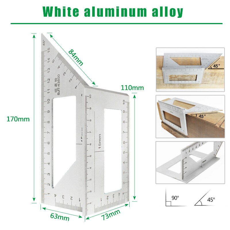 Woodworking Tools Multifunction Ruler 45 90 Degree Mitre Angle Measuring Gauge Square Size Aluminum Alloy Carpenter Measure Tool