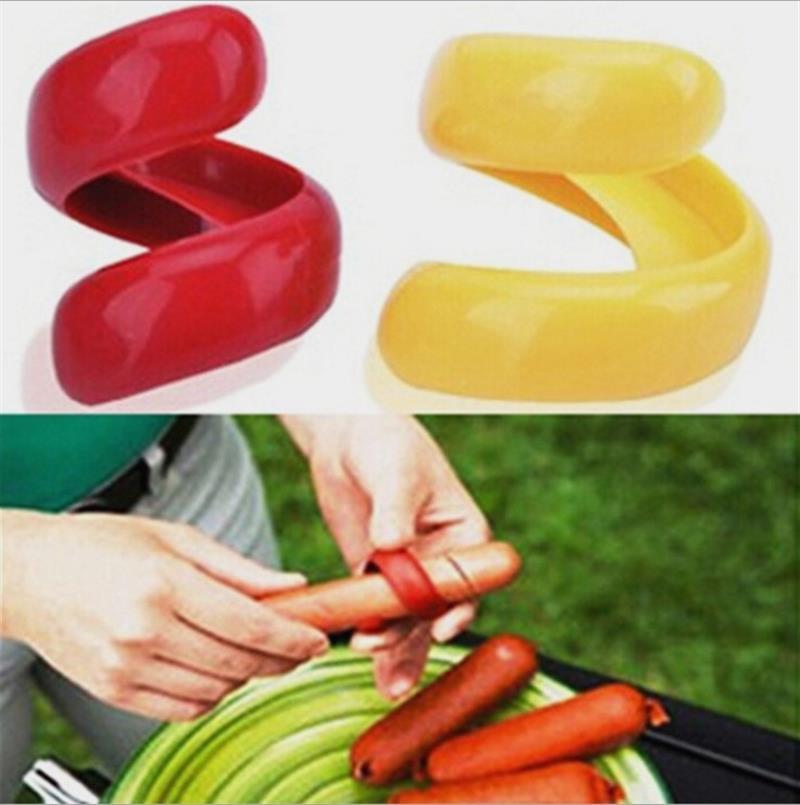 2 stk pølsekuttersett mat-kvalitet plast manuell fancy pølsekutter spiral grill hunder skjærer tilfeldig farge