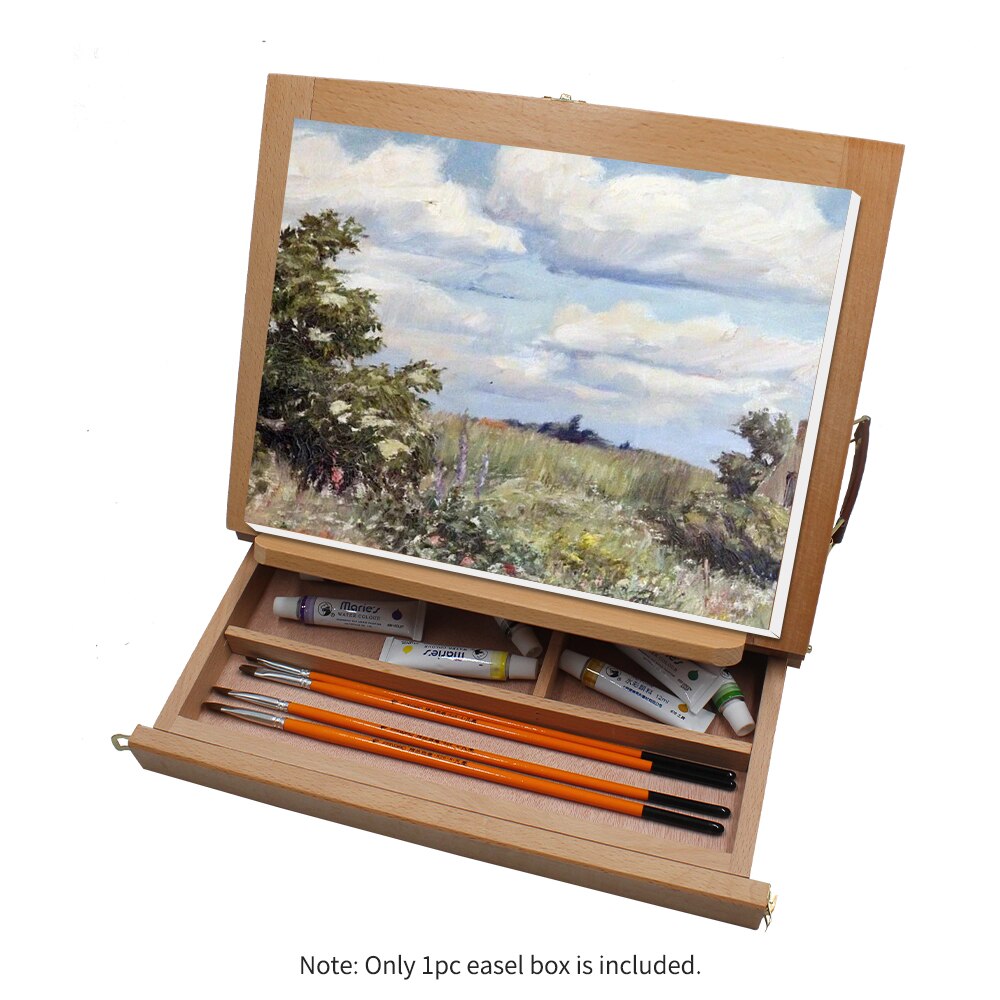 Caja de caballete de escritorio portátil, mesa plegable, caballete de madera con posiciones ajustables y cajón de almacenamiento, suministros de arte para estudiantes y adultos