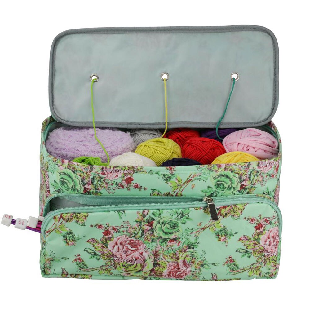 Print Crochet Bag 2 Styles Portable Storage Container with Holes Yarn Storage Bag Sewing Tool Durable Hooks Knitting Accessories