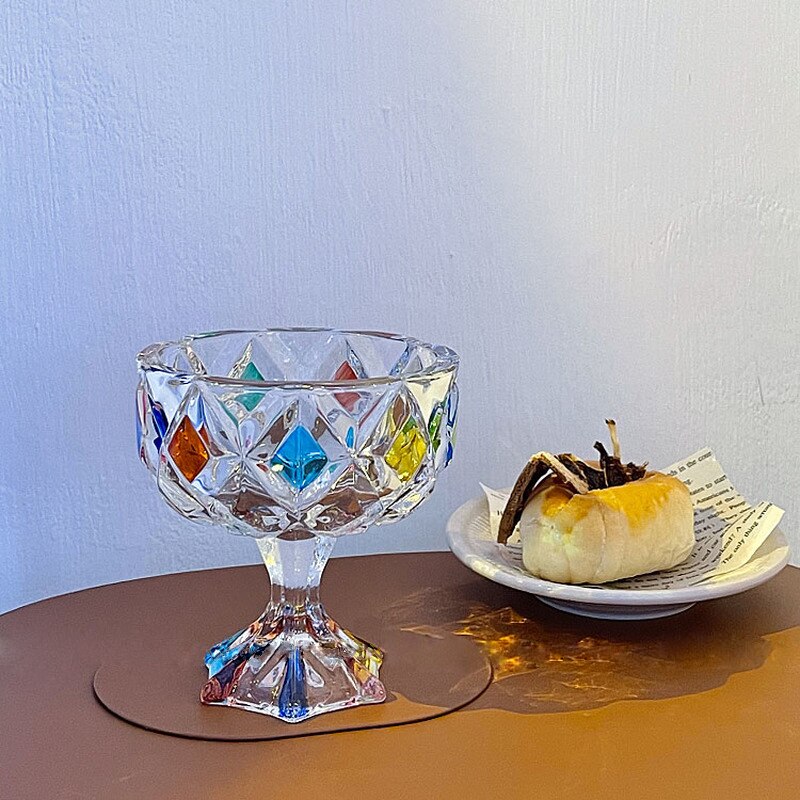 Regenboog Glans Geschilderd Dessert Cup Gevoel Glas Hoge Voet Snack Kom Kleur Glas Leuke Glas Cup