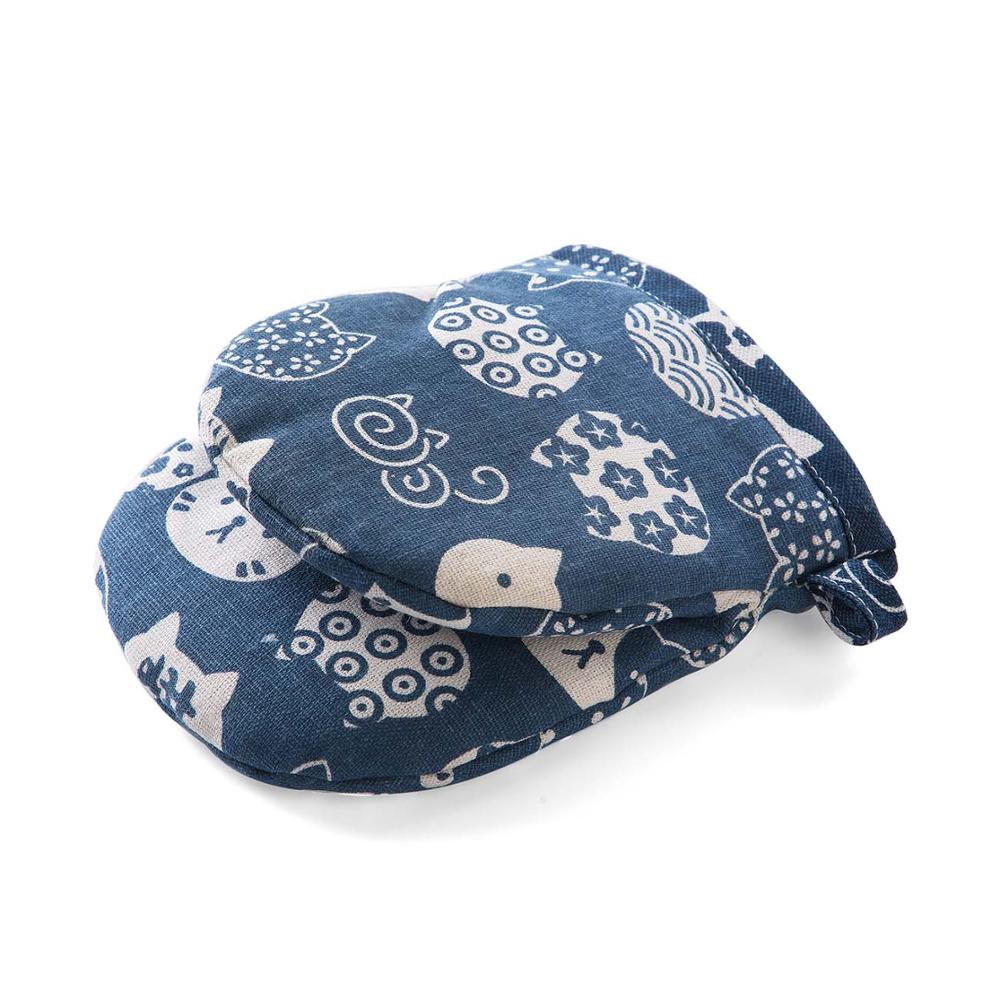 Cartoon Thicken Oven Mitts Pot Holder Kitchen Cooking Microwave Oven Gloves Heat Resistant Mitts BBQ Baking Gloves Potholder: Blue