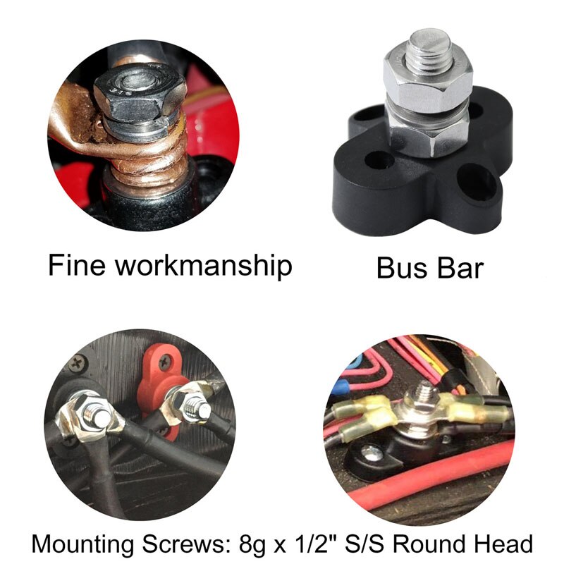 3/8" DC 48V Busbar Power Terminal Block Heavy Duty M10 Positive Negative Power Distribution Stud for Truck RV Ship Boat