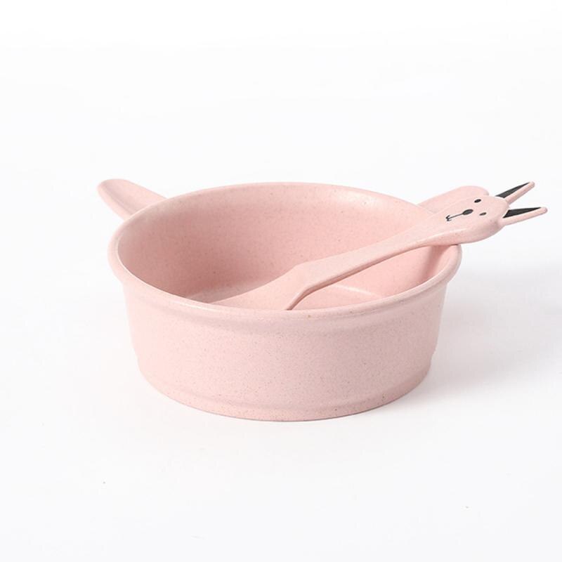 Mini Tarwe Stro Kom Kinderen Cartoon Servies Baby Diner Plaat Baby Training Lepel Vork Leren Gerechten Voor Kids doos: 03 Pink