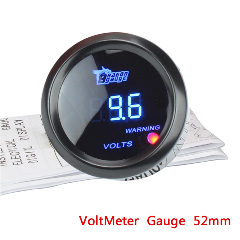 Voltage Gauge Auto Gauge 2 "52mm VOLT Gauge Auto Voltage Meter Blauwe LED Zwarte Shell Automotive Meters Digitale display 12V Voertuig