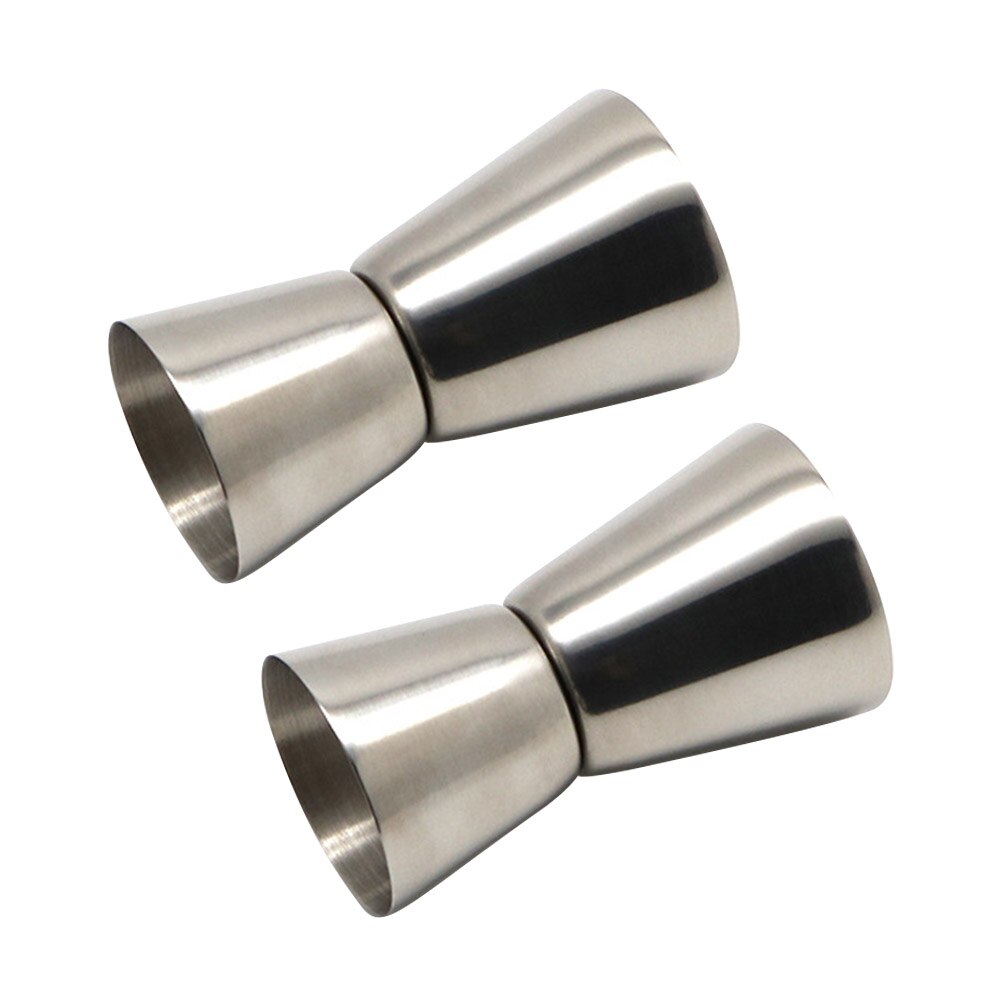 2 st barverktyg mått kopp cocktail jigger kök vändbar rostfritt stål dubbel sprit festvin 15ml 30ml hantverkshällare: Silver-