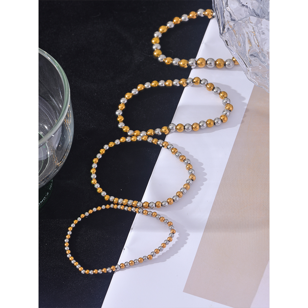 Yhpup 3/4/5/6 MM cuentas de acero inoxidable pulsera elástica hecha a mano diaria brazalete impermeable muñeca al por mayor joyería de Color dorado para hombres