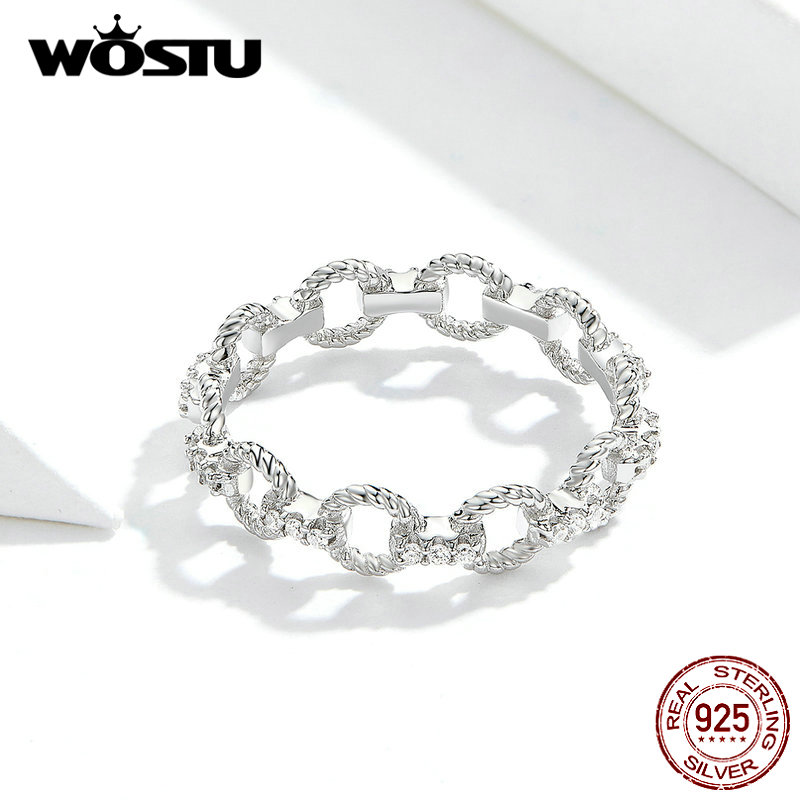 Wostu 925 Sterling Zilver Geometrie Ringen Eenvoudige & Unieke Zirkoon Ring Voor Vrouwen Maken Mode-sieraden CQR576