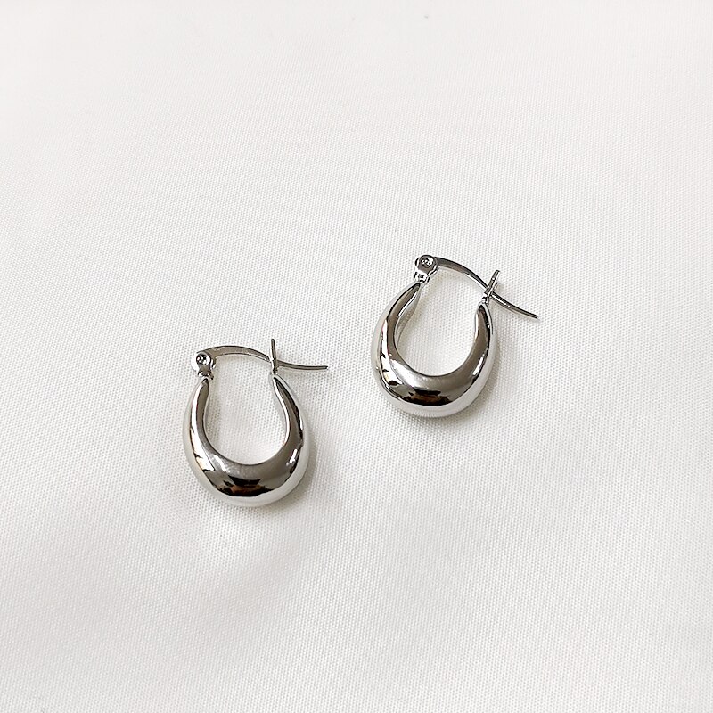 Peri'sbox 2 størrelse guld sølvfarve u form geometriske øreringe hule tykke bøjleøreringe til kvinder minimalistiske øreringe: Lille sølv