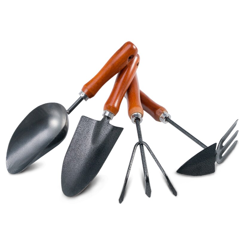 Blomsterspade blomsterhageverktøy sett tredelt kjøttspade blomsterspade husholdningsgraver blomsterspade speilkule metall: 4 stk massivt tre
