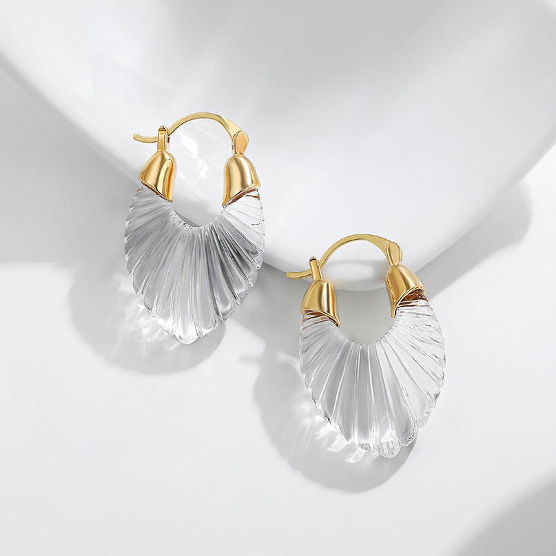 Pendientes de aro de resina transparente para mujer y niña, aretes gruesos de acrílico con flores geométricas, joyería de llamativa, nueva: Rodio plateado